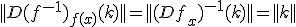 ||D(f^{-1})_{f(x)}(k)||=||(Df_x)^{-1}(k)||=||k||